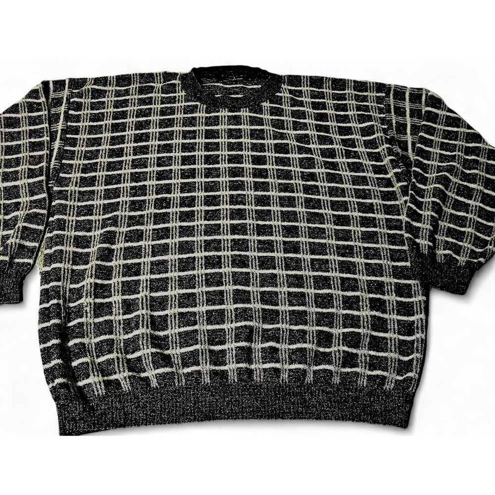 Protege 90s USA Sweater Mens Large Black White‎  Geometric Pattern Coogi Style
